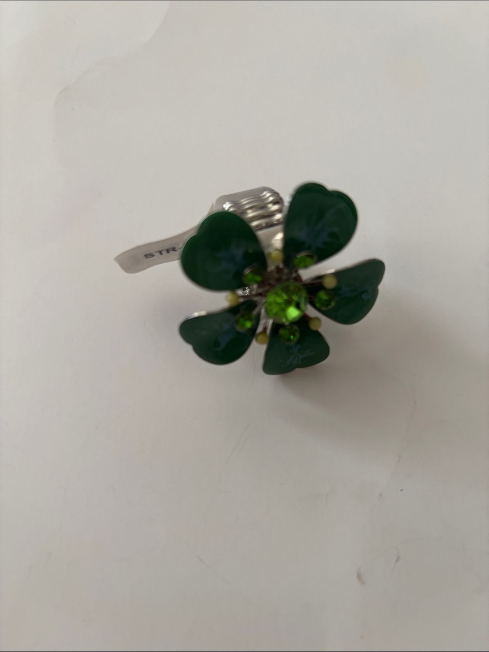 Green Floral Statement Ring with Crystal Accents - Women Jewelry